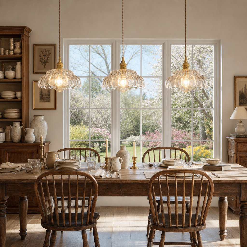 Retro Flower Hanging Light | Amber Glass Floral Pendant Light